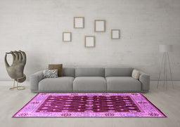 Machine Washable Oriental Purple Traditional Area Rugs in a Living Room, wshurb2953pur