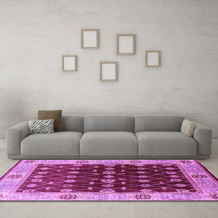 Machine Washable Oriental Purple Traditional Area Rugs in a Living Room, wshurb2953pur