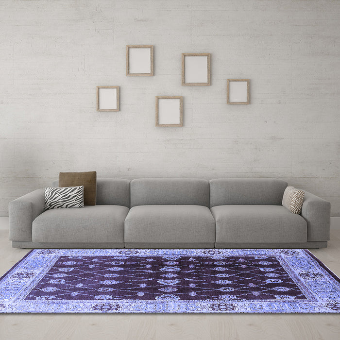 Machine Washable Oriental Blue Traditional Rug in a Living Room, wshurb2953blu
