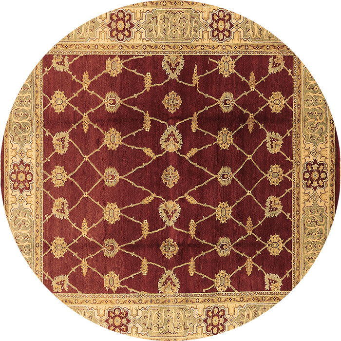 Round Machine Washable Oriental Brown Traditional Rug, wshurb2953brn