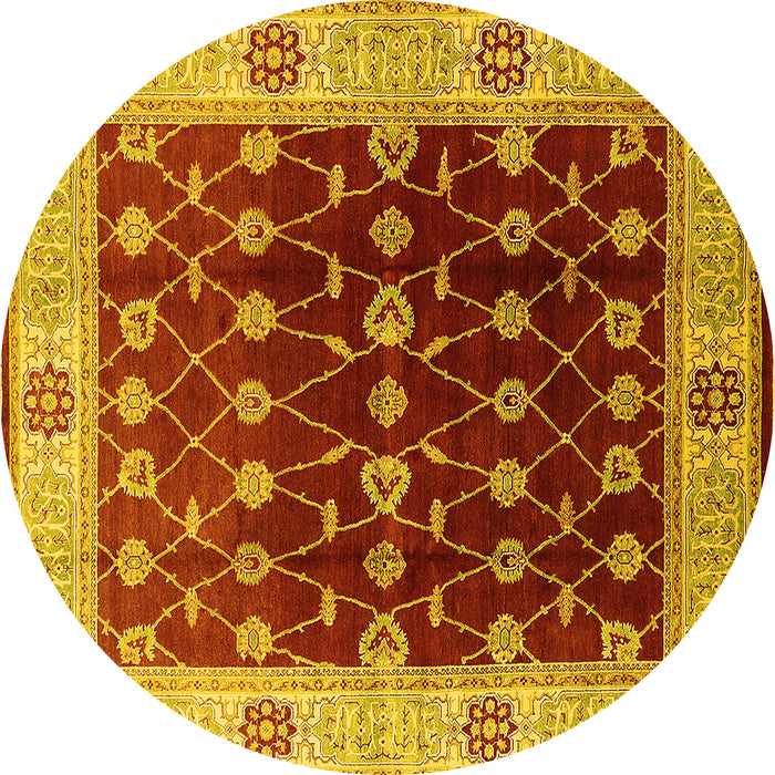 Round Oriental Yellow Traditional Rug, urb2953yw