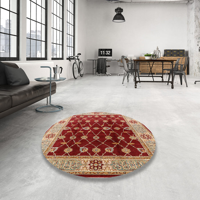 Round Machine Washable Industrial Modern Red Rug in a Office, wshurb2953