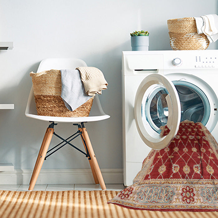 Machine Washable Industrial Modern Red Rug in a Washing Machine, wshurb2953