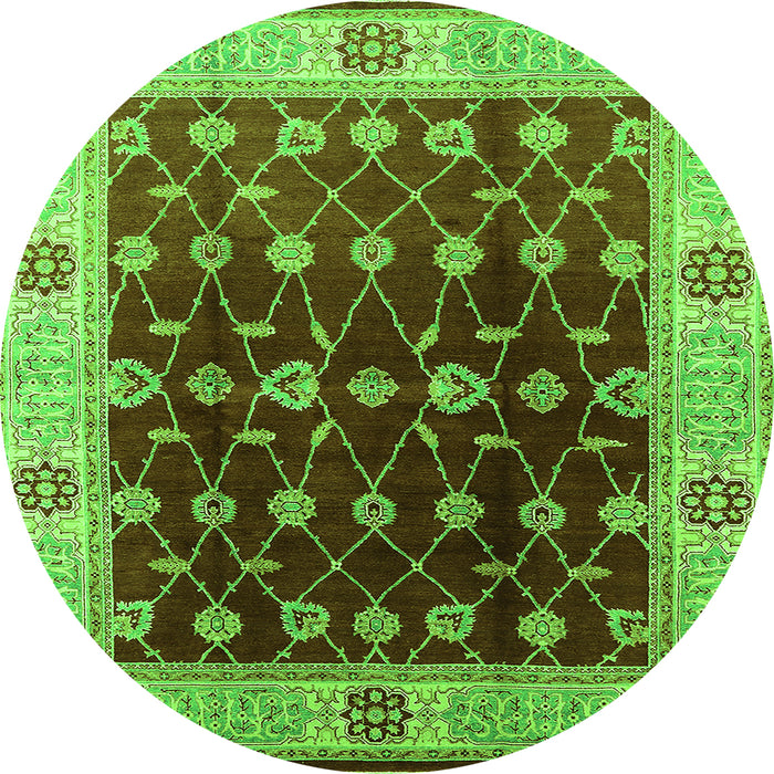 Round Oriental Green Traditional Rug, urb2953grn