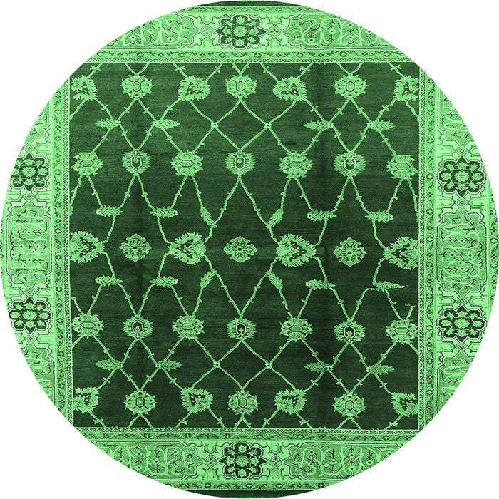 Round Oriental Emerald Green Traditional Rug, urb2953emgrn