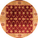 Round Machine Washable Oriental Orange Traditional Area Rugs, wshurb2953org