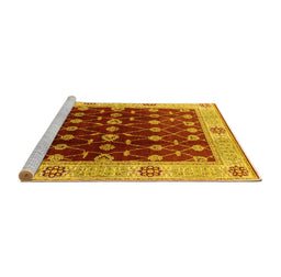Sideview of Machine Washable Oriental Yellow Traditional Rug, wshurb2953yw
