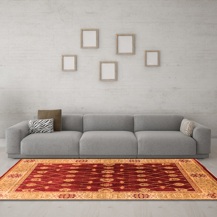 Machine Washable Oriental Orange Traditional Area Rugs in a Living Room, wshurb2953org