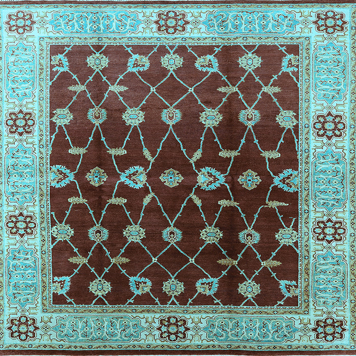 Square Machine Washable Oriental Light Blue Traditional Rug, wshurb2953lblu