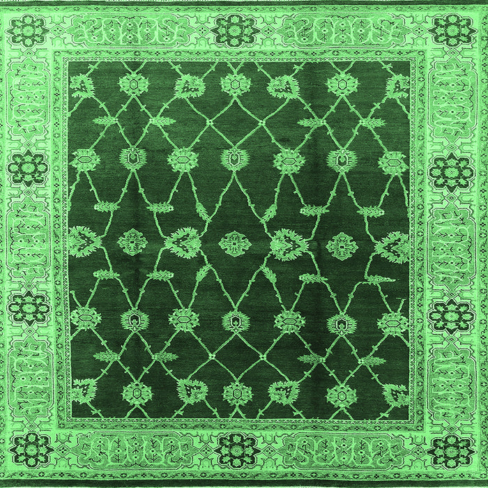 Square Oriental Emerald Green Traditional Rug, urb2953emgrn