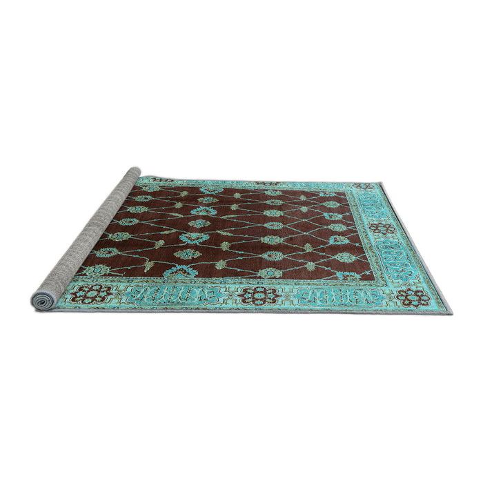 Sideview of Machine Washable Oriental Light Blue Traditional Rug, wshurb2953lblu