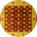 Round Machine Washable Oriental Yellow Traditional Rug, wshurb2953yw