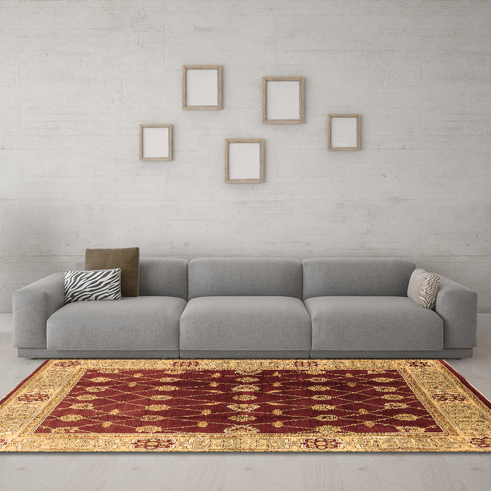 Machine Washable Oriental Brown Traditional Rug in a Living Room,, wshurb2953brn