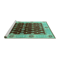 Sideview of Machine Washable Oriental Turquoise Traditional Area Rugs, wshurb2953turq