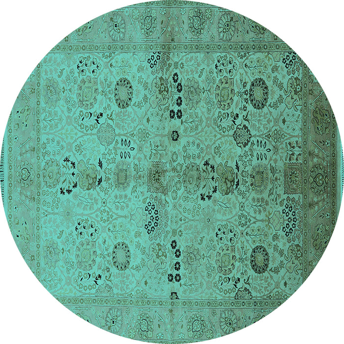 Round Machine Washable Oriental Turquoise Traditional Area Rugs, wshurb2954turq