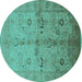 Round Oriental Turquoise Traditional Rug, urb2954turq