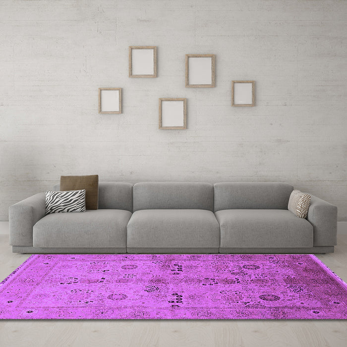 Machine Washable Oriental Purple Traditional Area Rugs in a Living Room, wshurb2954pur