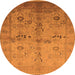 Round Machine Washable Oriental Orange Traditional Area Rugs, wshurb2954org