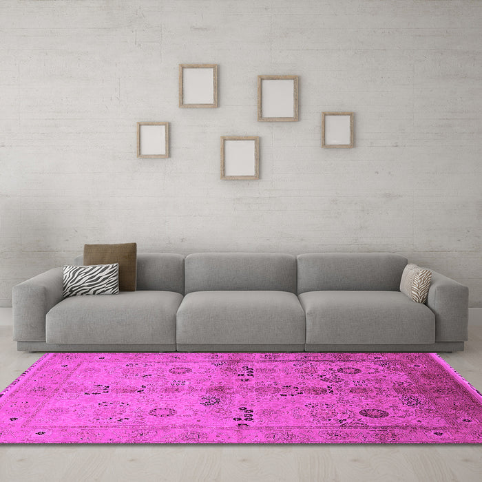 Machine Washable Oriental Pink Traditional Rug in a Living Room, wshurb2954pnk