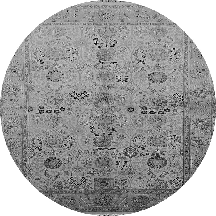 Round Machine Washable Oriental Gray Traditional Rug, wshurb2954gry