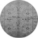 Round Machine Washable Oriental Gray Traditional Rug, wshurb2954gry