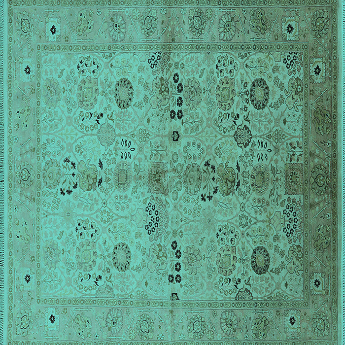 Square Machine Washable Oriental Turquoise Traditional Area Rugs, wshurb2954turq