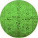 Round Machine Washable Oriental Green Traditional Area Rugs, wshurb2954grn