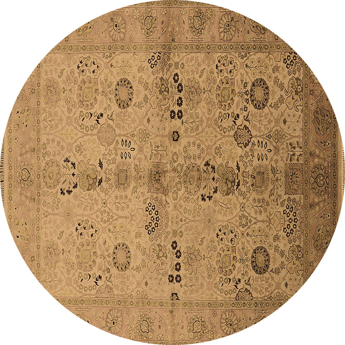 Round Machine Washable Oriental Brown Traditional Rug, wshurb2954brn