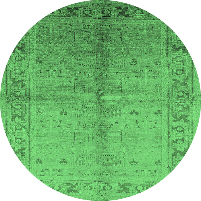 Round Oriental Emerald Green Traditional Rug, urb2955emgrn