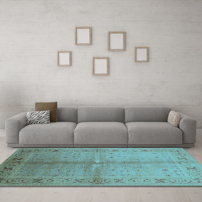 Machine Washable Oriental Light Blue Traditional Rug in a Living Room, wshurb2955lblu
