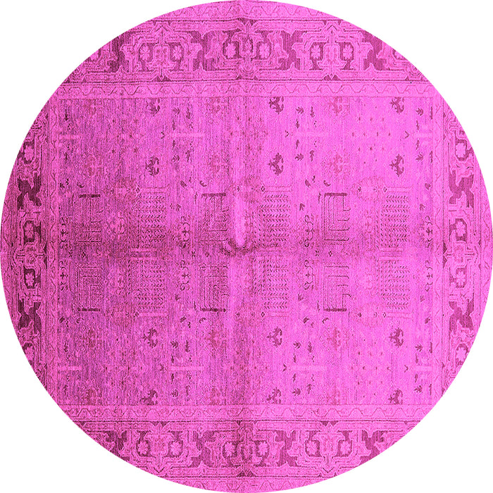 Round Machine Washable Oriental Pink Traditional Rug, wshurb2955pnk