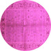 Round Machine Washable Oriental Pink Traditional Rug, wshurb2955pnk