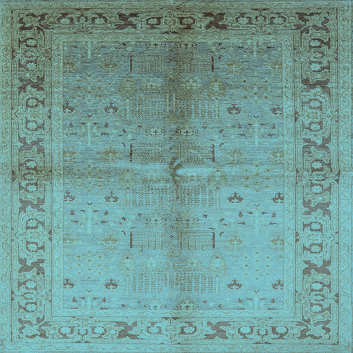 Square Machine Washable Oriental Light Blue Traditional Rug, wshurb2955lblu