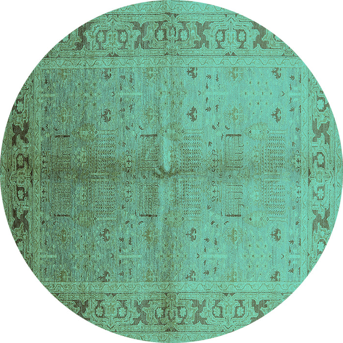 Round Oriental Turquoise Traditional Rug, urb2955turq
