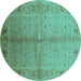 Round Oriental Turquoise Traditional Rug, urb2955turq