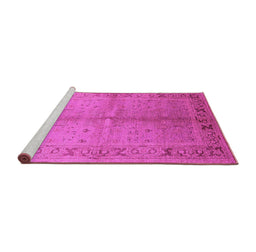 Sideview of Machine Washable Oriental Pink Traditional Rug, wshurb2955pnk