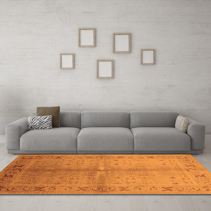 Machine Washable Oriental Orange Traditional Area Rugs in a Living Room, wshurb2955org