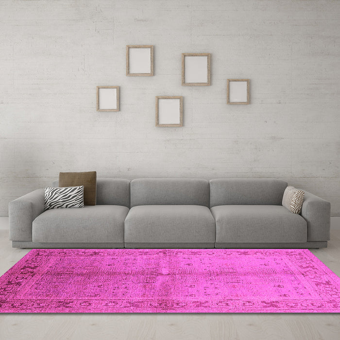 Machine Washable Oriental Pink Traditional Rug in a Living Room, wshurb2955pnk