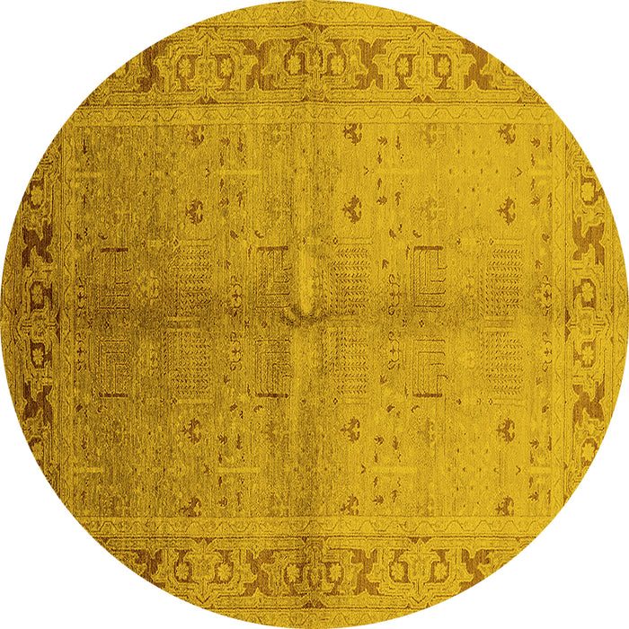 Round Machine Washable Oriental Yellow Traditional Rug, wshurb2955yw