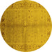 Round Machine Washable Oriental Yellow Traditional Rug, wshurb2955yw