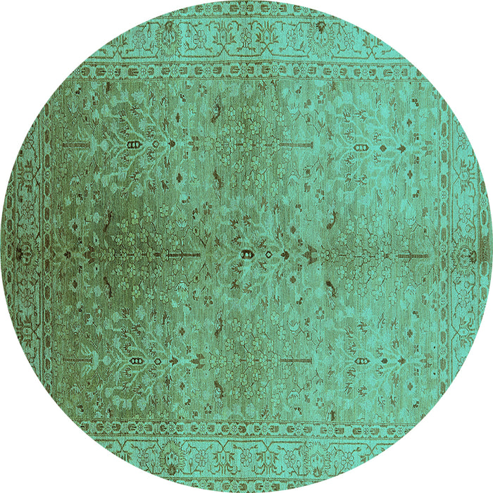 Round Oriental Turquoise Traditional Rug, urb2956turq