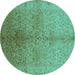 Round Oriental Turquoise Traditional Rug, urb2956turq