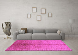 Machine Washable Oriental Pink Traditional Rug in a Living Room, wshurb2956pnk