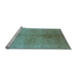 Sideview of Machine Washable Oriental Light Blue Traditional Rug, wshurb2956lblu
