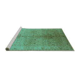 Sideview of Machine Washable Oriental Turquoise Traditional Area Rugs, wshurb2956turq