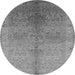 Round Machine Washable Oriental Gray Traditional Rug, wshurb2956gry