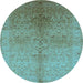 Round Machine Washable Oriental Light Blue Traditional Rug, wshurb2956lblu