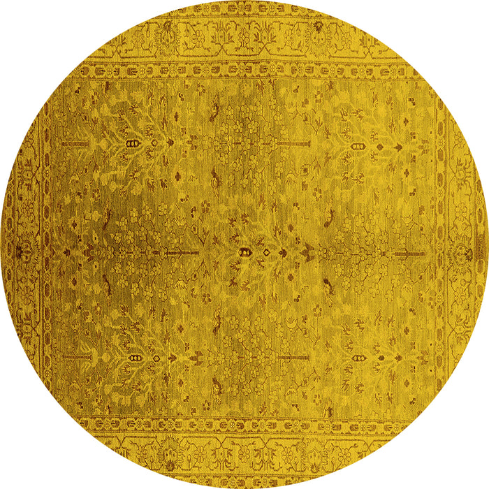 Round Machine Washable Oriental Yellow Traditional Rug, wshurb2956yw