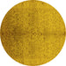 Round Machine Washable Oriental Yellow Traditional Rug, wshurb2956yw