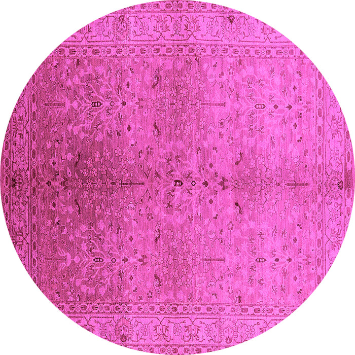 Round Machine Washable Oriental Pink Traditional Rug, wshurb2956pnk